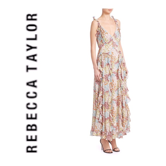 REBECCA TAYLOR Ava Floral-Print Silk Ruffle Tank Midi Dress Size 4/6 - Picture 5 of 11
